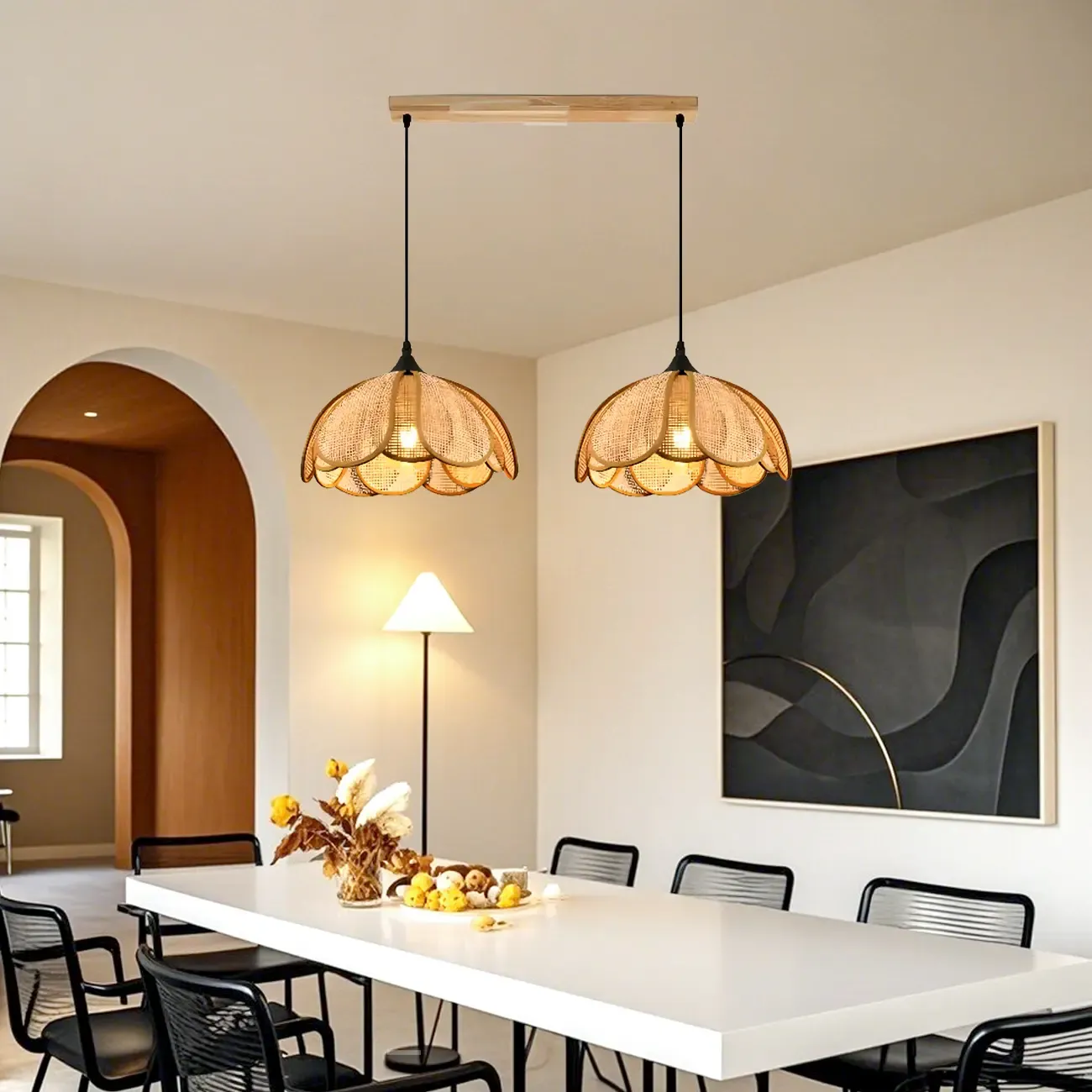 Modern Rattan Geometric Island Pendant Light