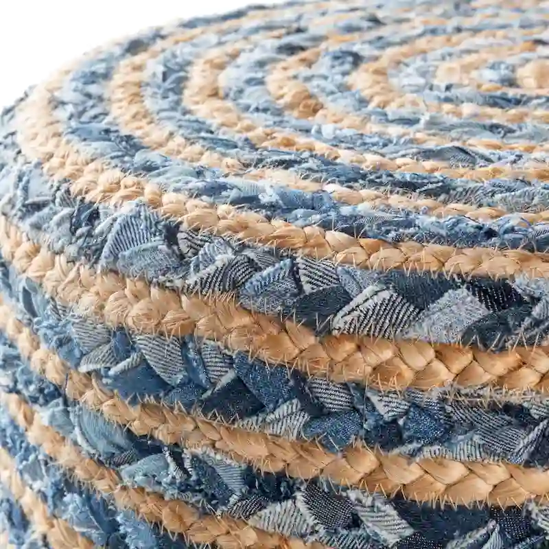 Hand Crafted Bohemian Jute and Wood Foot Stool