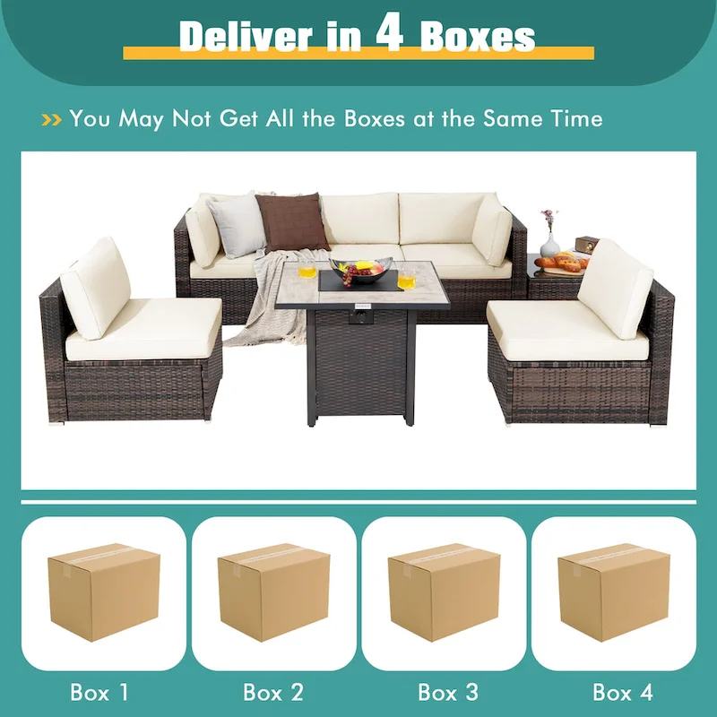 Costway 7PCS Patio Rattan Furniture Set 30 Fire Pit Table Cover - See Details