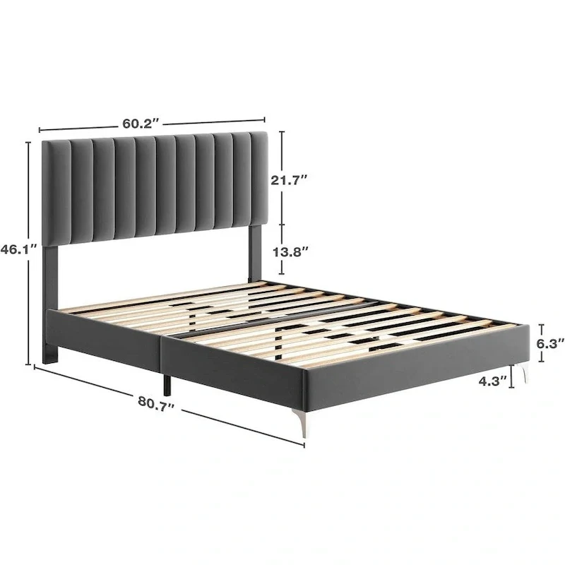 Bed Frame, with Adjustable Headboard, No Box Spring Needed, Load Up to 800Lbs