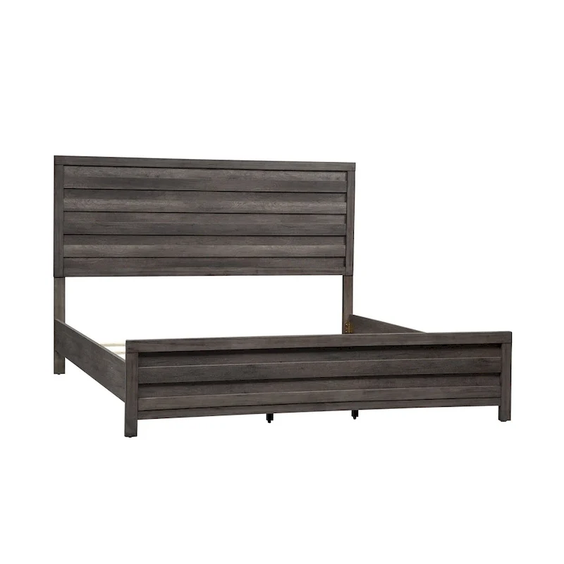 King Panel Bed with Solid Wood Strip Inlays and Center Slat Support – Greystone / Medium Gray, for 1–2 People