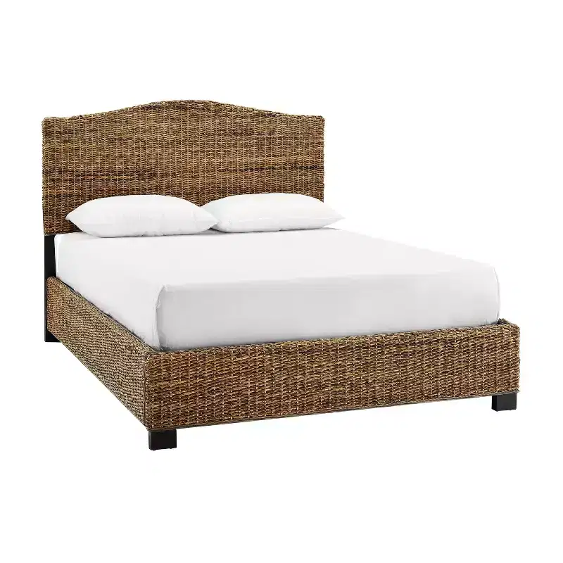 Queen Serena Bed Banana Leaf - Crosley: Coastal Style Plywood & Wood Frame, Curved Headboard Design