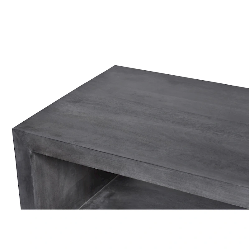 Keli 58 Inch Cube Shaped Wooden Coffee Table with Open Bottom Shelf, Charcoal Gray