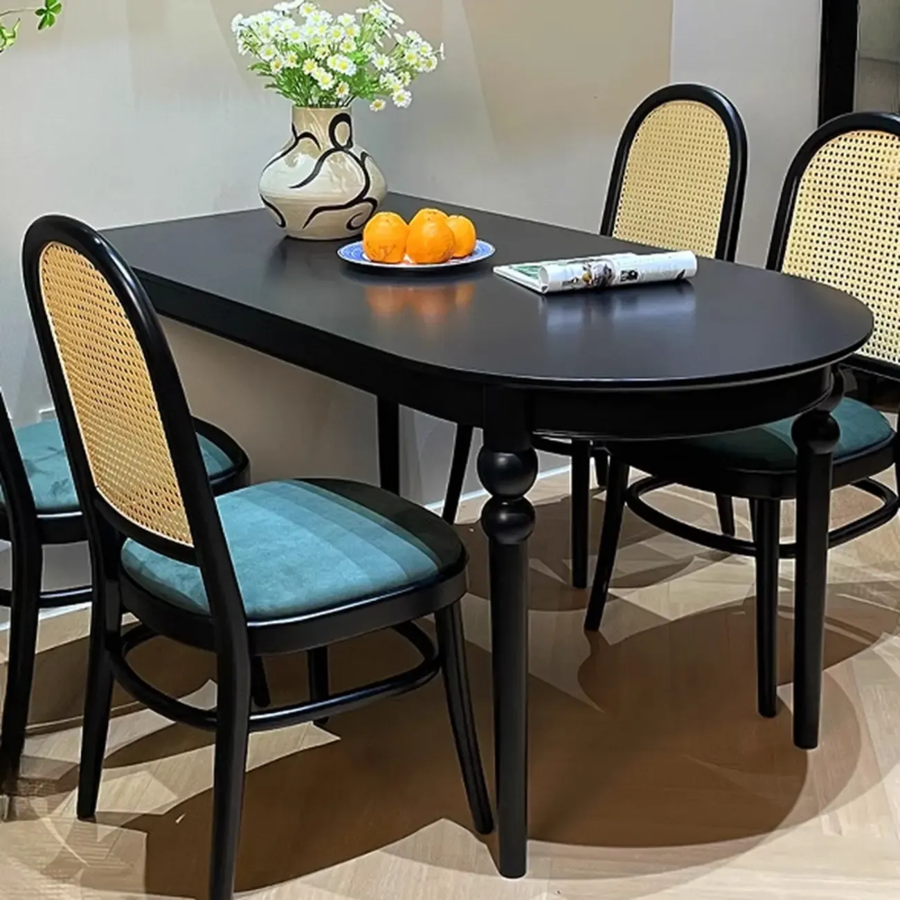 Traditional Black Free Form Wood Dining Table