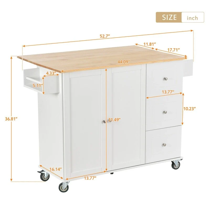Rolling Kitchen Island with Solid Wood Top and Locking Wheels,Drop Leaf