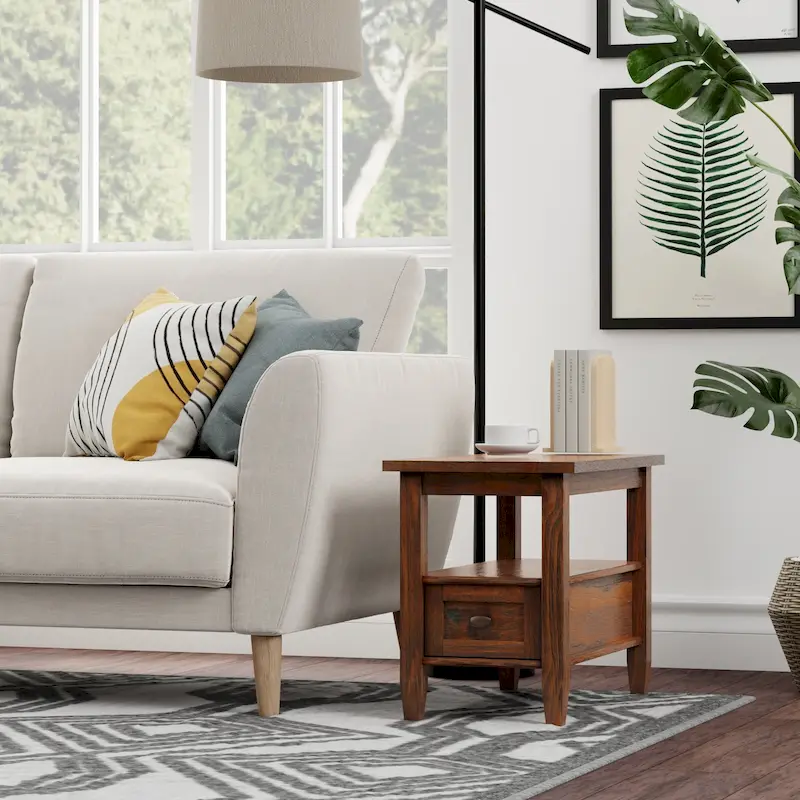 SOLID WOOD 14 inch Wide Rectangle Transitional Narrow Side Table - 14 Inches wide