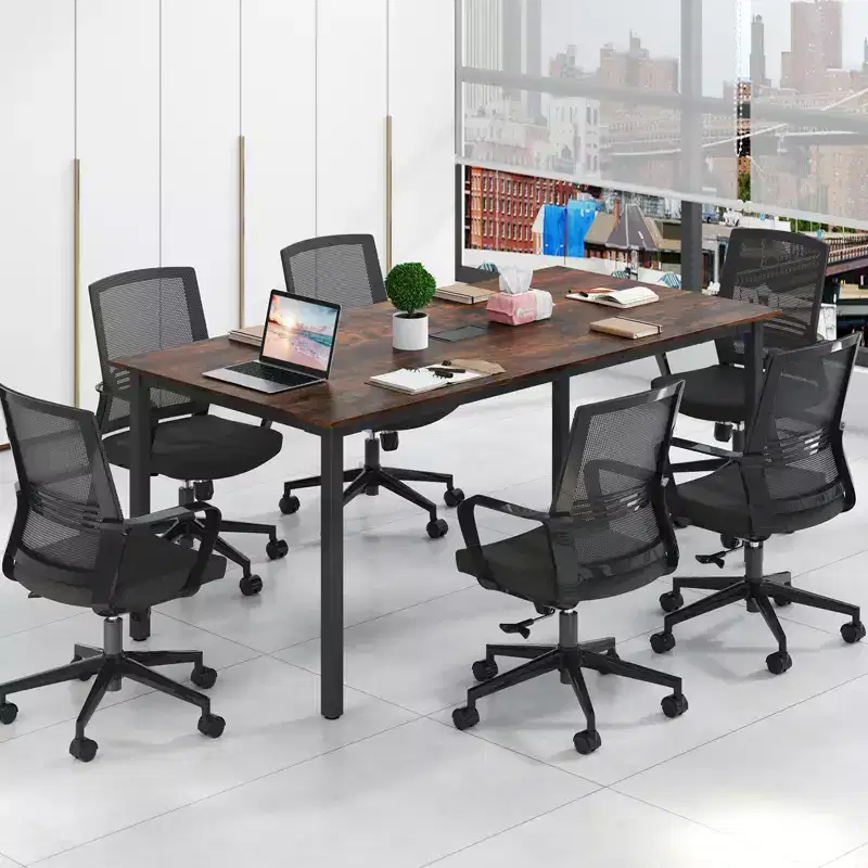 Rustic Brown Rectangle Conference Table for 8-10, Metal Legs