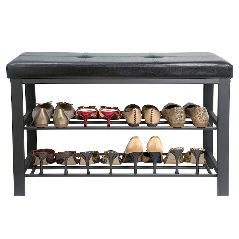 Simplify Entryway Bench with Shoe Storage in Black - 32x 12.6x 18