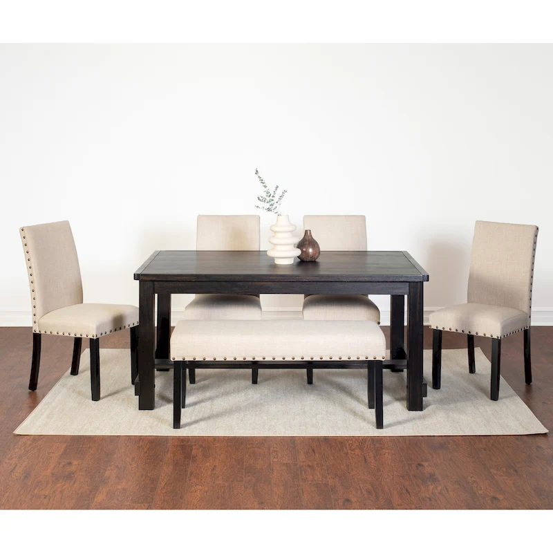 Roundhill Furniture Muzzi Contemporary 6-Piece Dining Set, Dining Table with 4 Stylish Chairs and a Bench