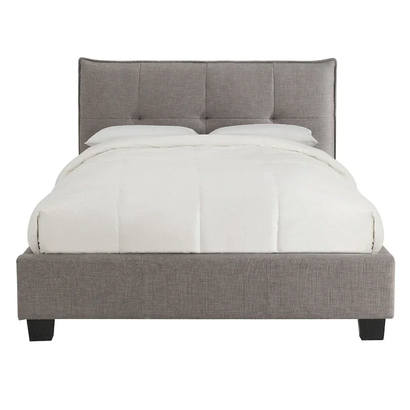 Amy Low Profile King Bed, Tufted Linen, Wide Storage, Gray