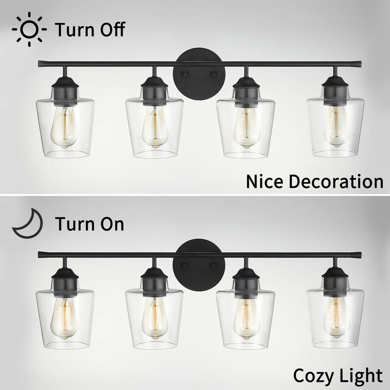 KAWOTI 4-Light Dimmable Metal Bathroom Vanity Light with Glass Shade