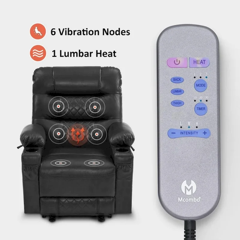 MCombo Electric Power Recliner Chair with Heat and Massage, Leather PR621