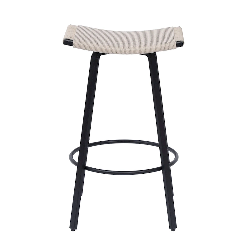 Counter Height Bar Stools, Backless Handwoven Kitchen Dining Chairs with Round Footrest Set of 2 PVC Weaving Pub Stool