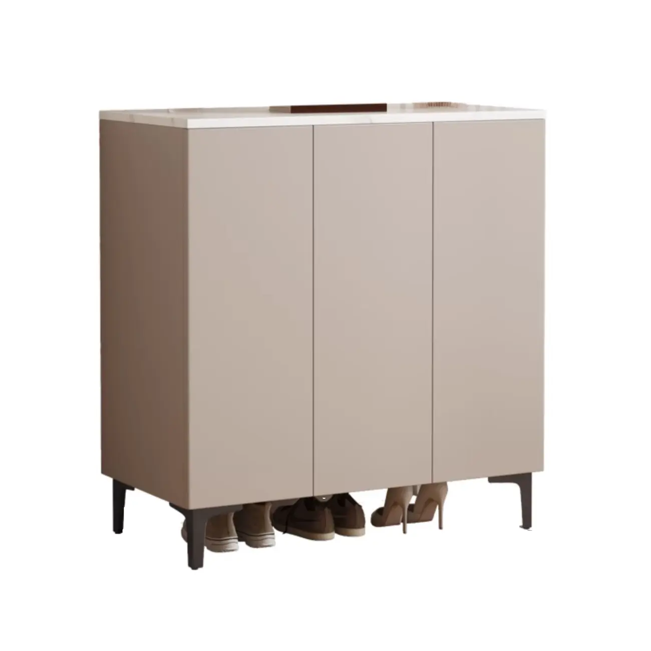 5-Tier Compact Modern Off-White Entryway Shoe Cabinet