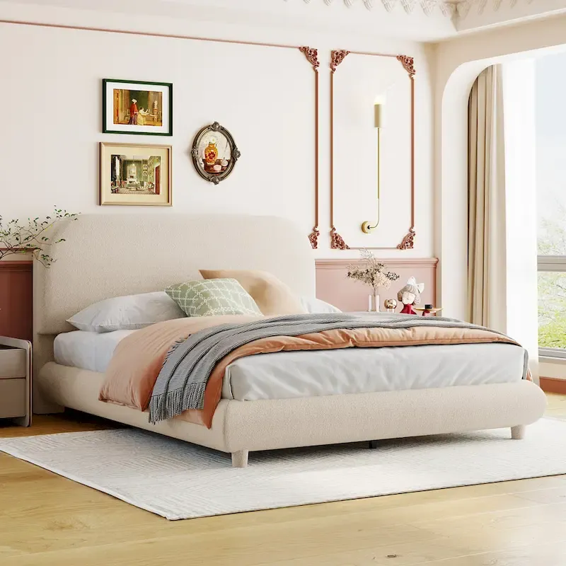Full Size Upholstered Platform Bed with Thick Fabric