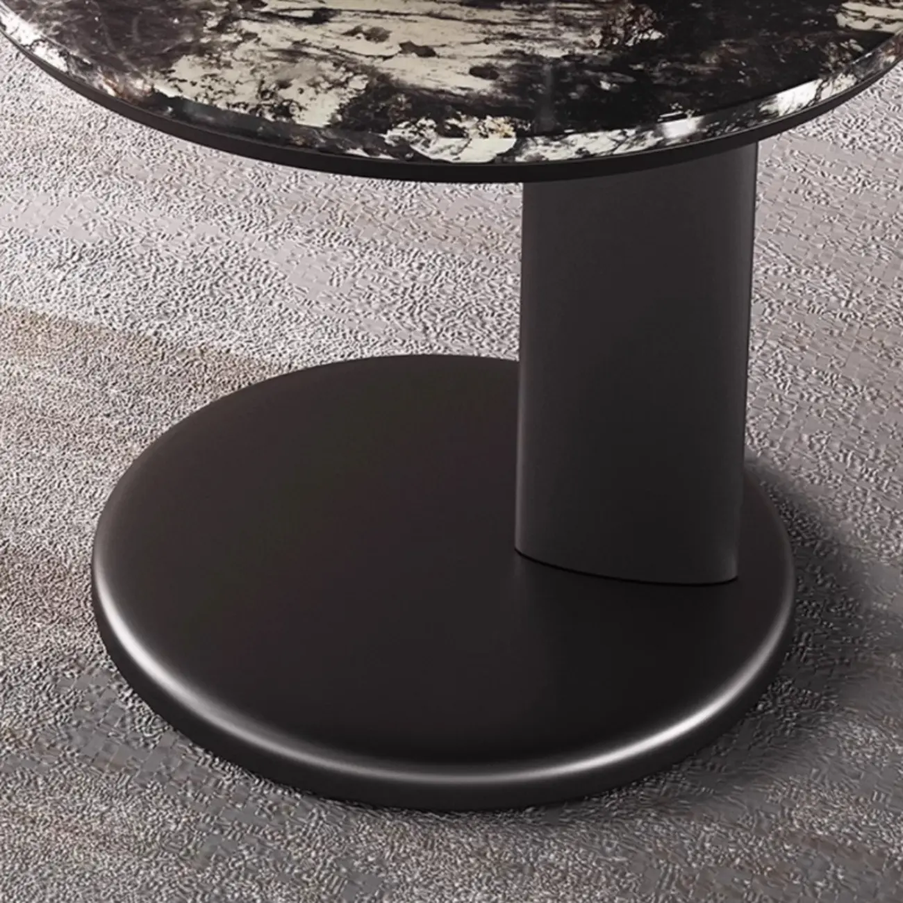 Modern Black Round C-shaped Side Table With Stone Top