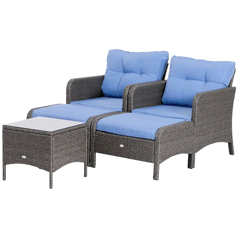 Outsunny 5-piece Wicker Patio Chairs, Ottomans, and Coffee Table Set