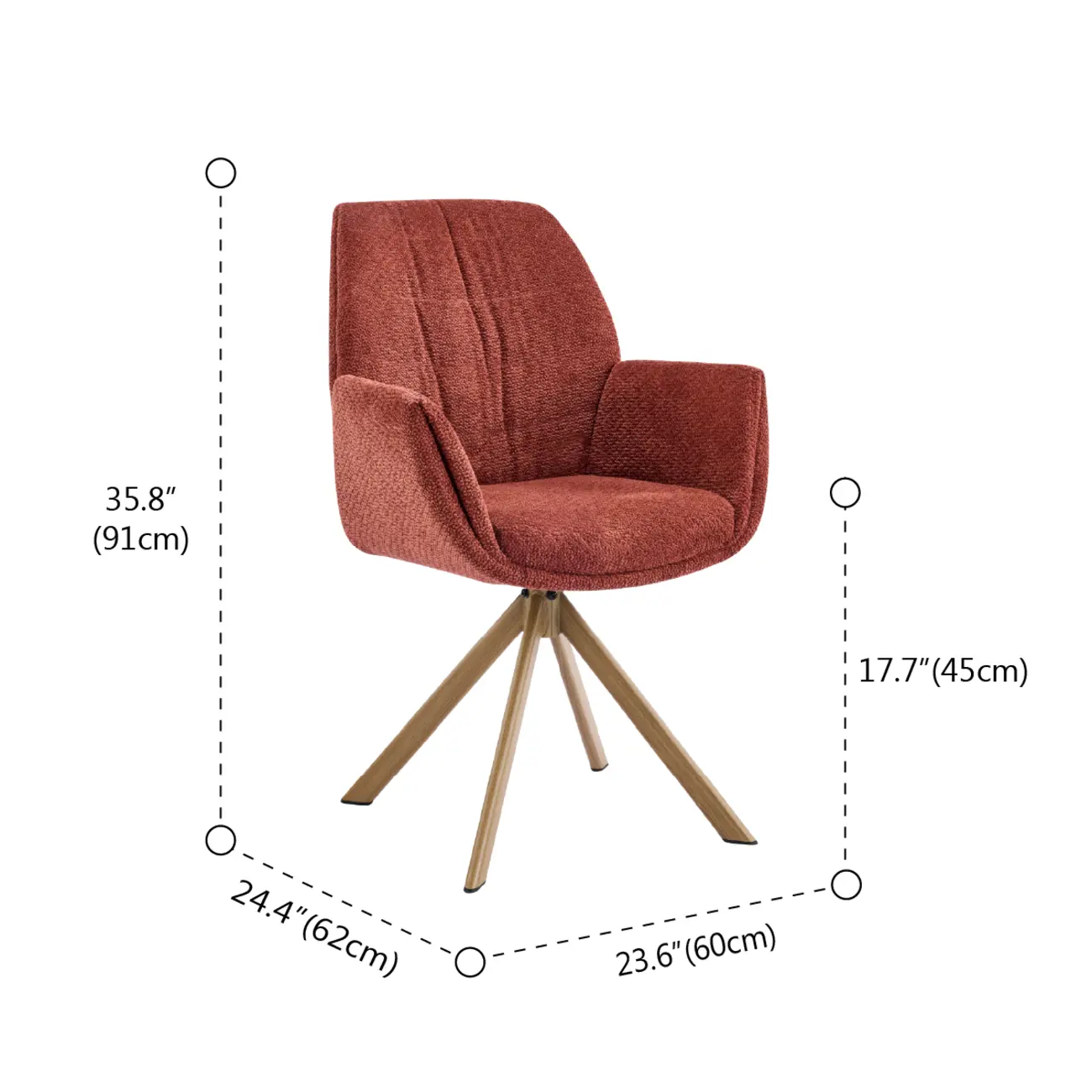 Red Swivel Modern Curved Back Fabric Arm Dining Chair