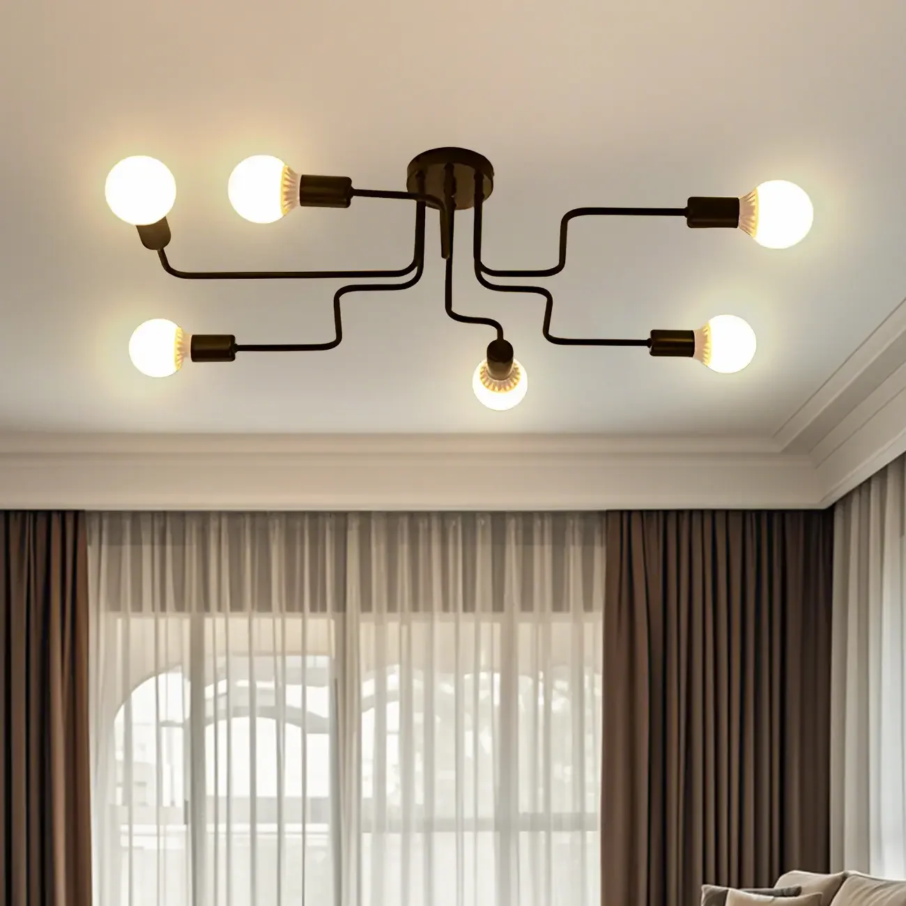 Industrial Branch Metal Semi Flush Ceiling Light