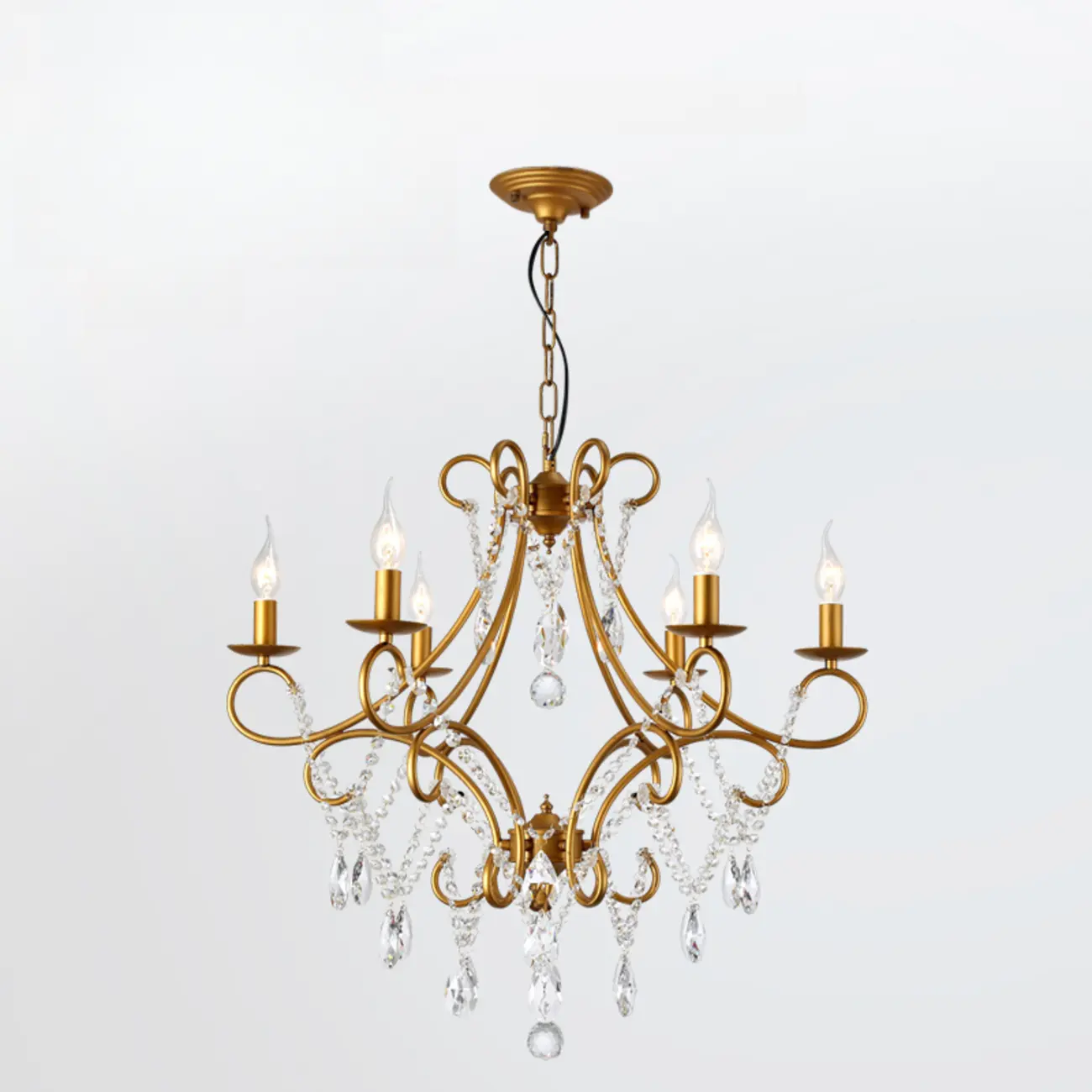 Elegant Gold Curved Crystal Candelabra Chandelier