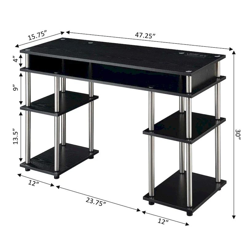 Designs2Go No Tools Student Desk with Charging Station and Shelves