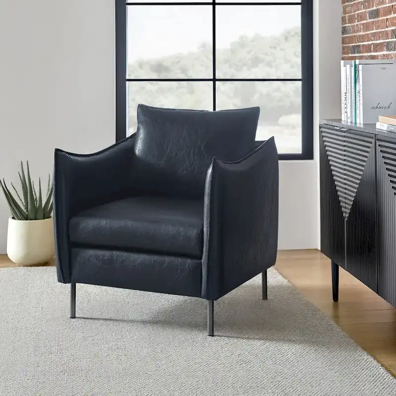 Jaime Modern Vegan Leather Accent Chair with removable Cushion by HULALA HOME