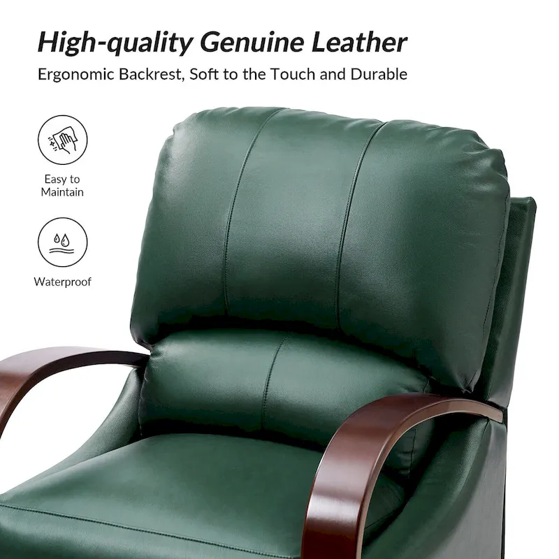 Alex Mid-century Modern Cigar Genuine Leather Manual Recliner with Wooden Curved Arms, Set of 2
