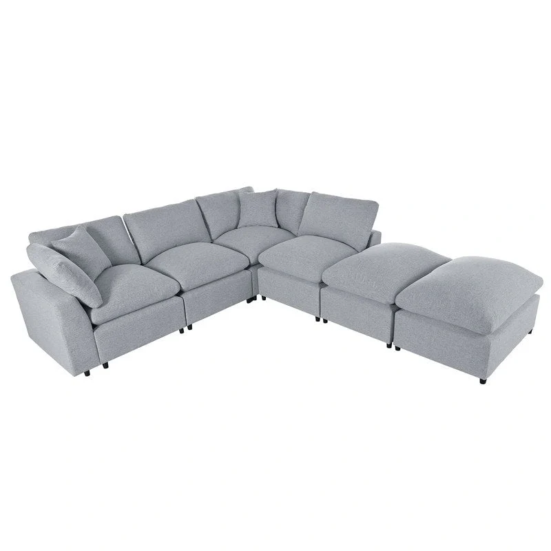 U-Shape Sectional Sofa, 2 Large Chaise with Removable Ottomans