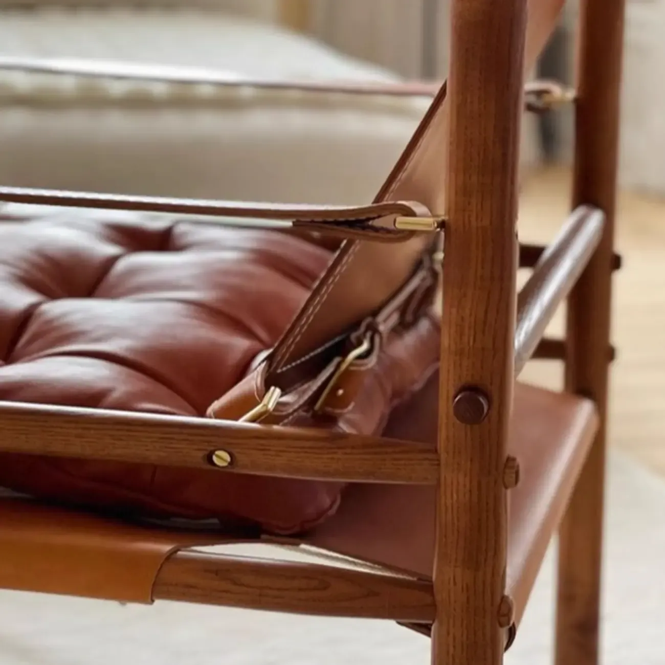 Mid-Century Modern Arm Chair Saddle Leather Living Room