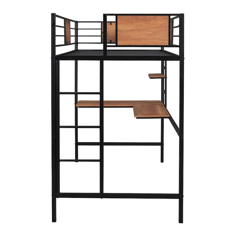 Black Twin Metal Loft Bed with Desk & Shelf