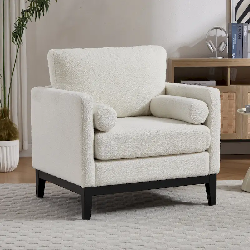 35.4W Modern Reading Chair,Upholstered Accent Chair with Pillows and Wood Legs