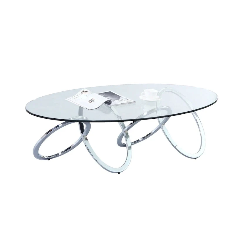 Somette Chrome and Glass Oval Cocktail Table