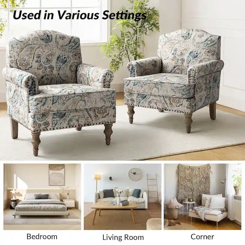 Yahweh Farmhouse Nailhead Armchair with Rolled Arms by HULALA HOME