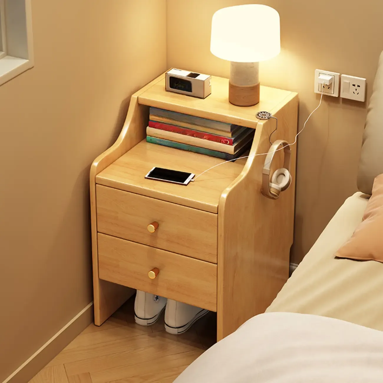 Classic Premium Wood 2 Drawers  Bedside Cabinet Nightstand