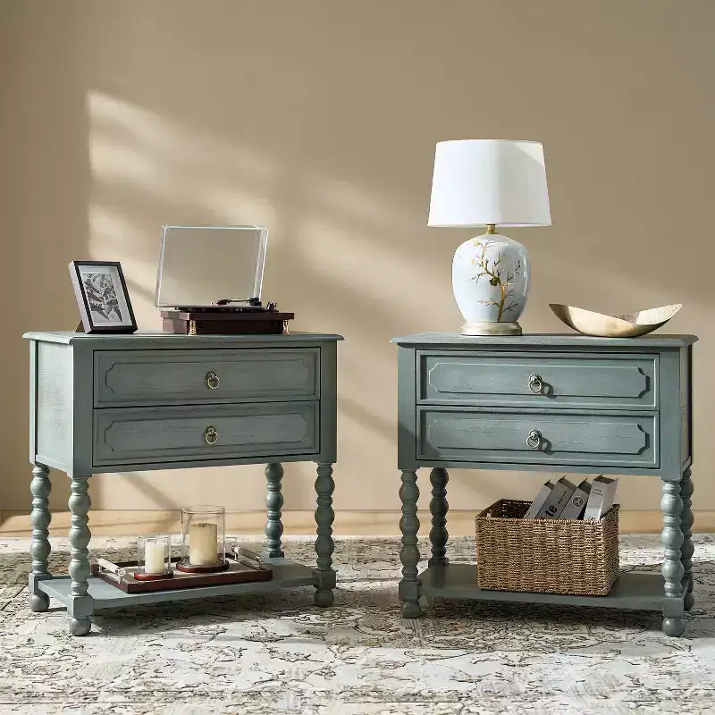 Jerardo 30 Tall 2-Drawer End Table with Built-in Charging Outlets Set of 2|ARTFUL LIVING DESIGNS