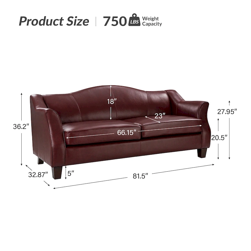 Sandra 81.5 Classic Genuine Leather Sofa With Solid Wood Legs By HULALA HOME