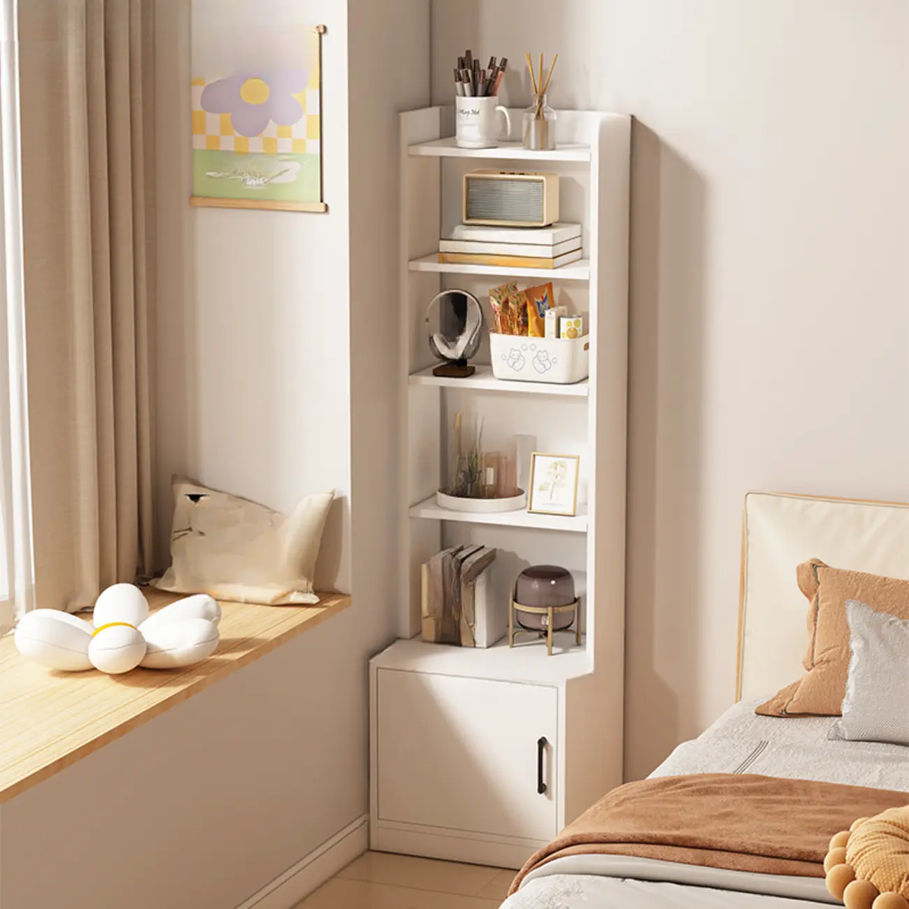 Multi-functional Wooden 5-Shelf Closed Back White Bookcase