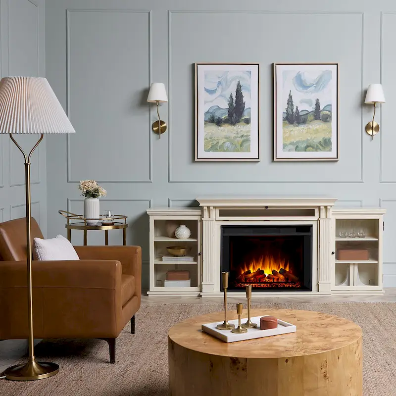 Tracey 84 TV Stand Electric Fireplace in Distressed White by Real Flame