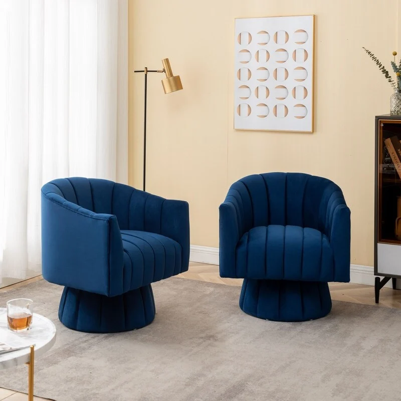 SEYNAR Modern Glam Velvet Upholstered Round 360 Degree Swivel Accent Barrel Chair Set of 2