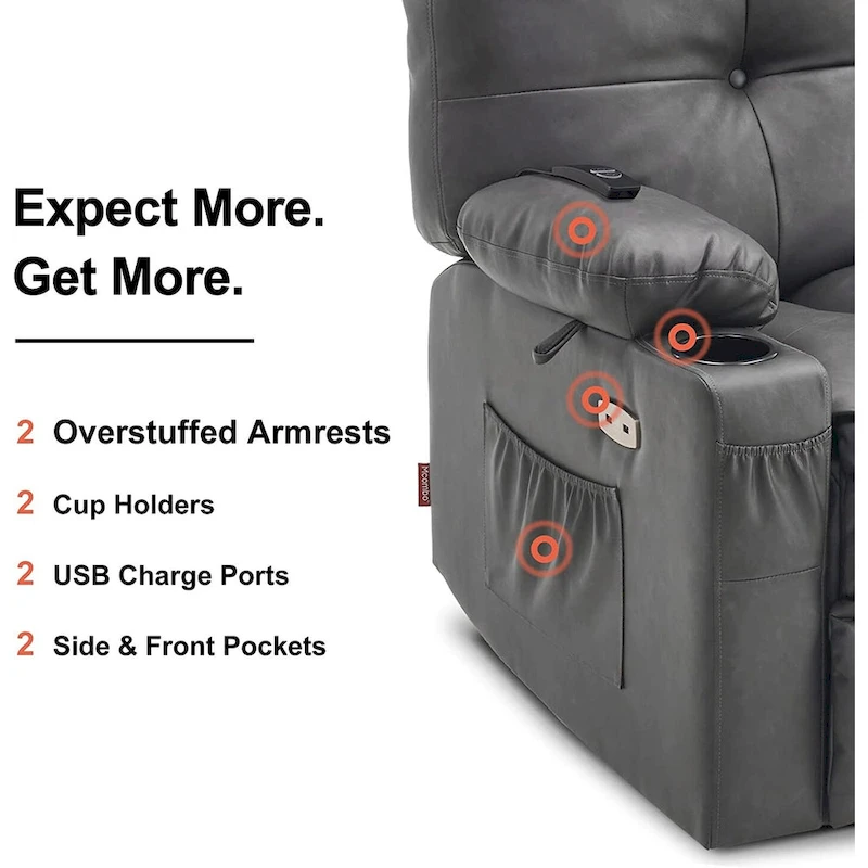 MCombo Large Power Swivel Glider Rocker Recliner Chair with Massage and Heat, Faux Leather 7748