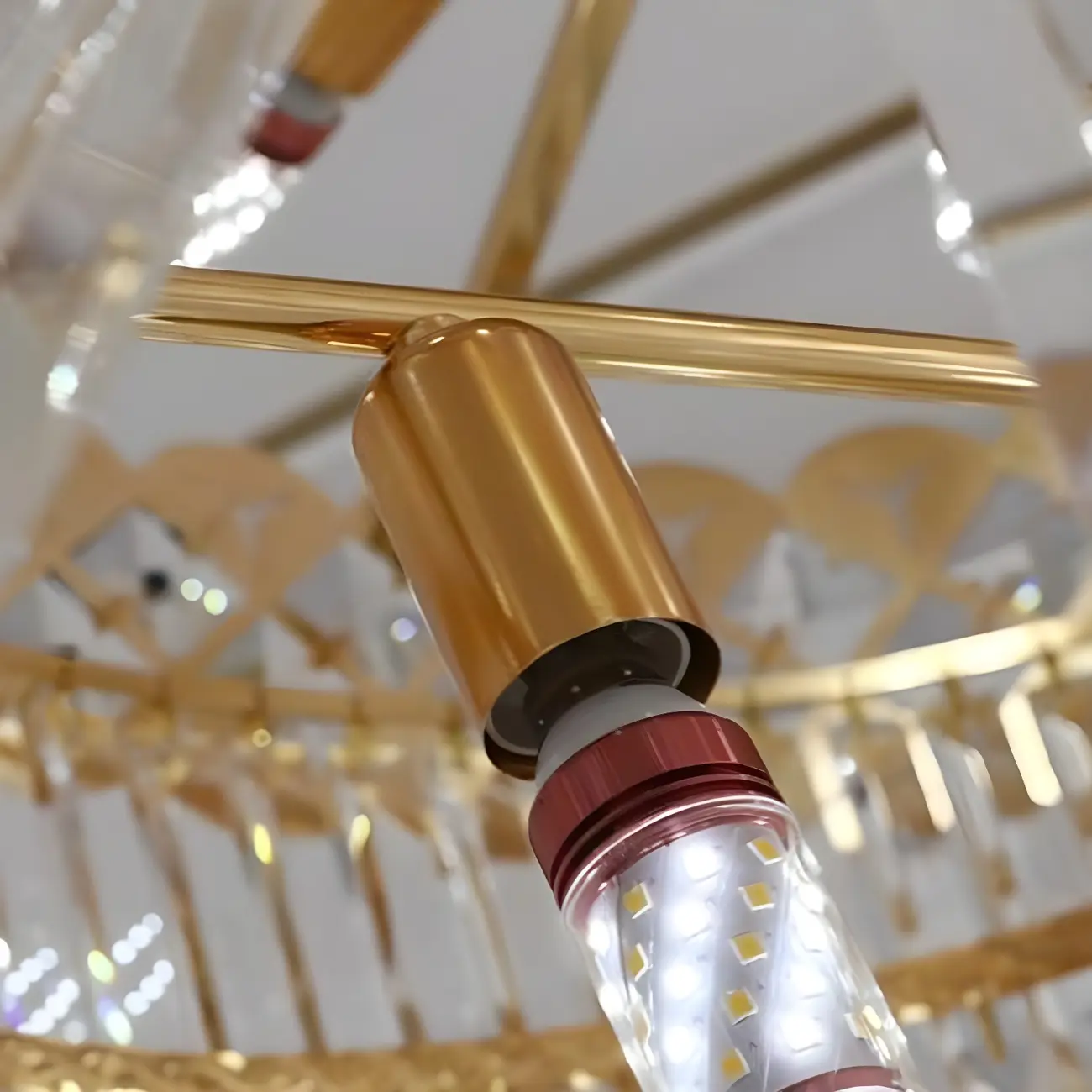 Luxurious Gold Spiral Crystal Round Tier Stairwell Chandelier