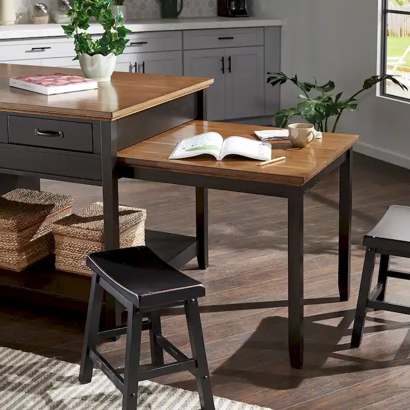 Two-Tone Antique Finish Extendable Kitchen Island with 3 Drawers