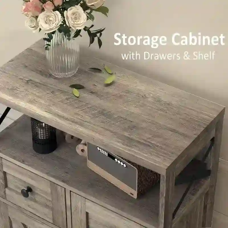 Freestanding Pantry Storage Cabinet with Doors & Drawers – Brown / White / Grey, Single