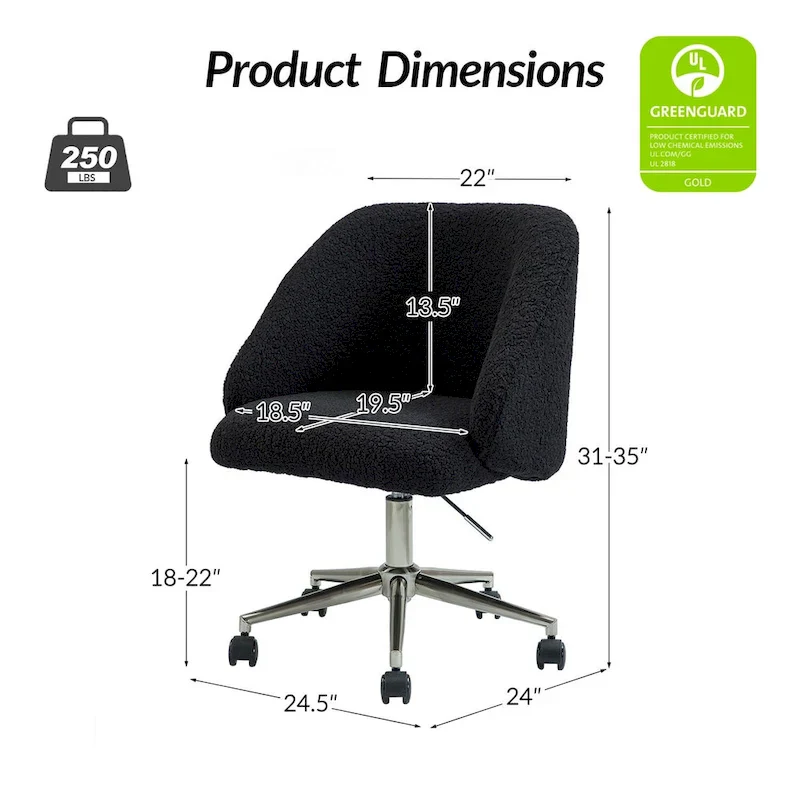 Joah Modern Boucle 360 Swivel Height Adjustable Swivel Office Chair with Rolling Wheels by  - N/A