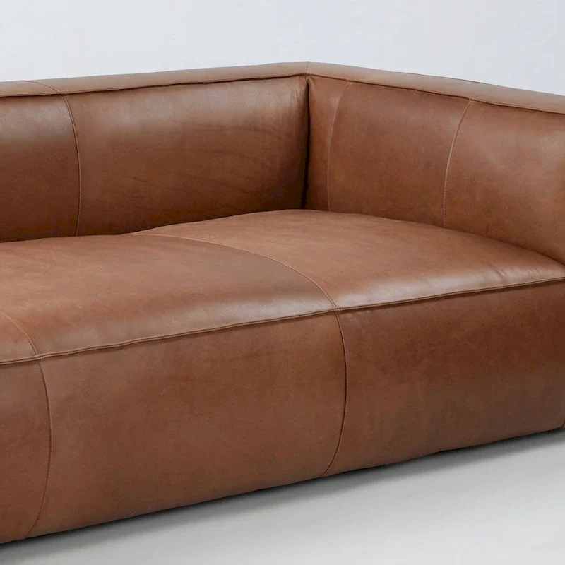 Brown/Light Brown Genuine Aniline Leather Sofa, Square Arms, 100