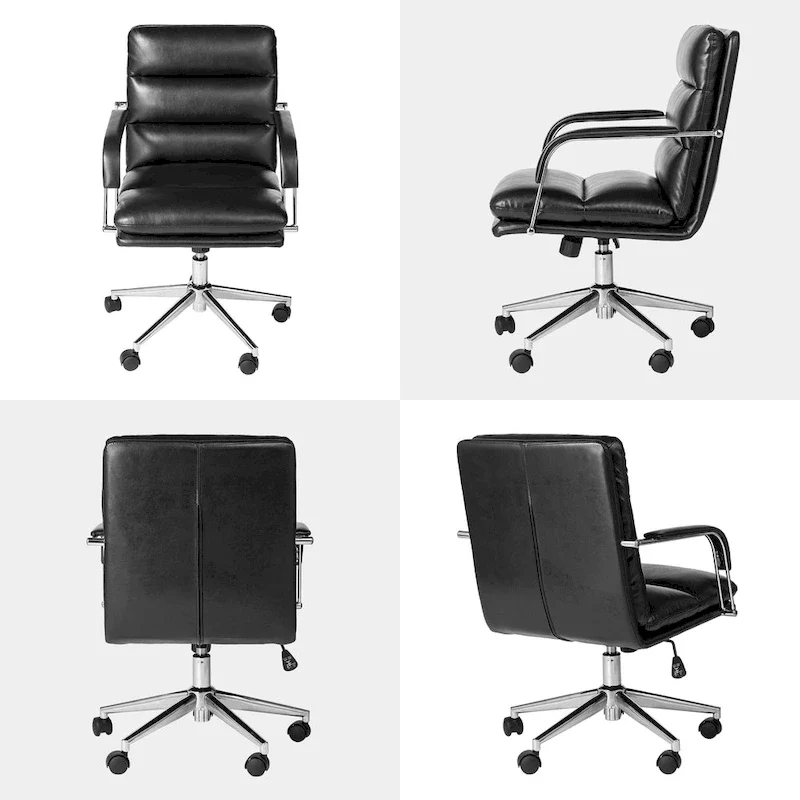 Glitzhome Leatherette Adjustable Swivel Desk Office Chair with Armrest Ergonomic Design