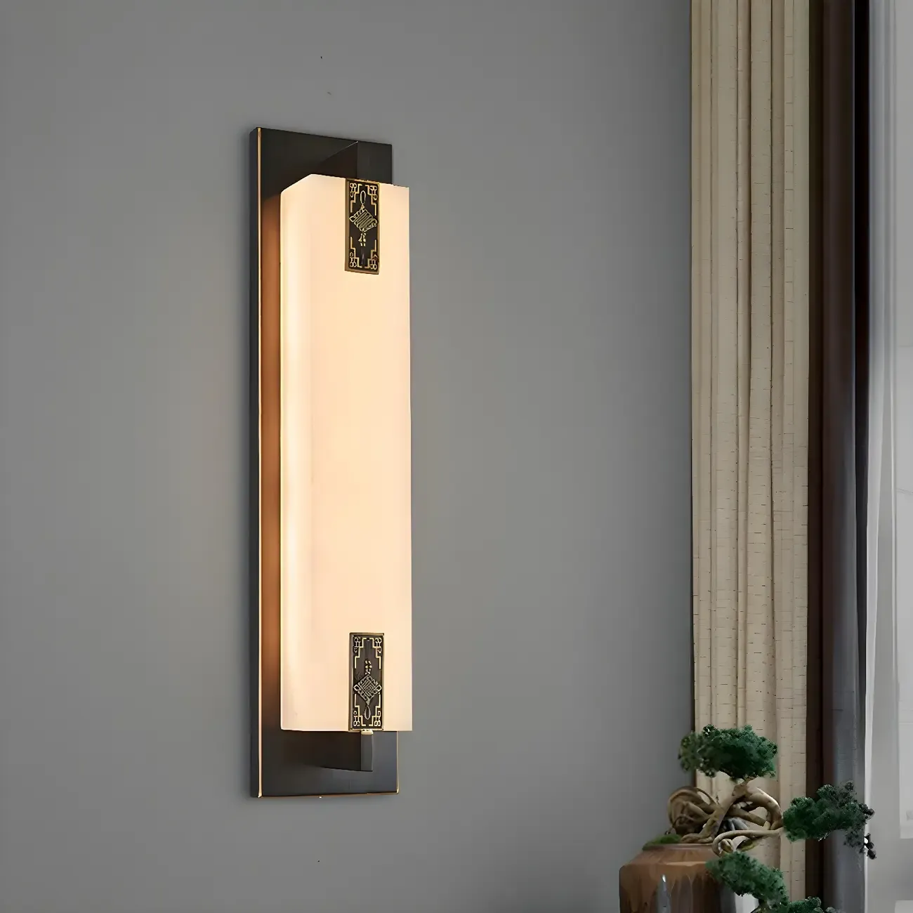 Minimalist Dimming Rectangle Ivory Stone LED Wall Light