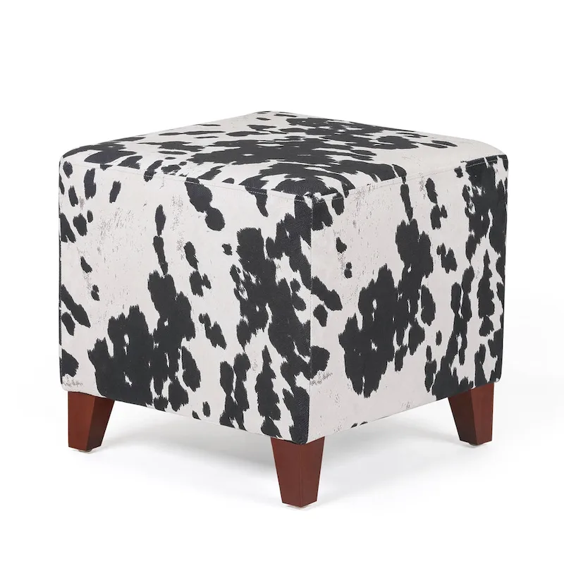 Adeco British Style Cow Print Cube Ottoman Home Bench Classy Footstool