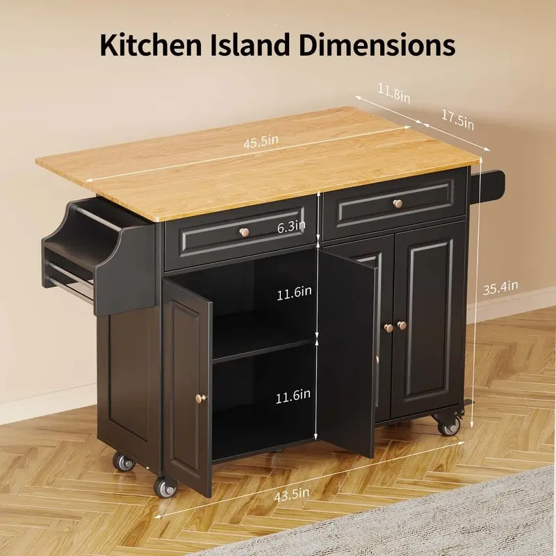 Kitchen Island Cart with Solid Wood Top and Locking Wheels