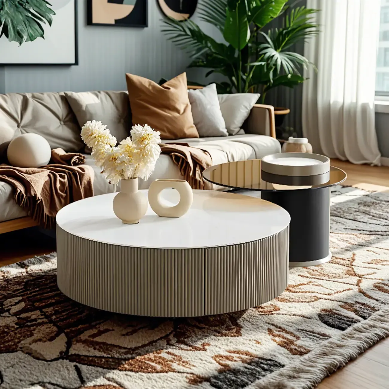 Modern Elegant Glass Round Nesting Coffee Table with 5 Sizes